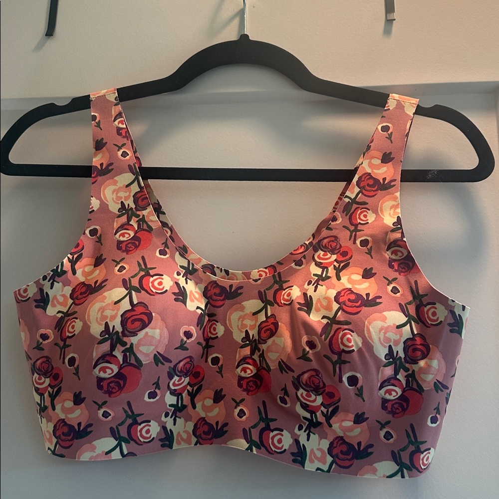Knix x Anna Sui Pink Rose Luxe Lift Pullover Bra. Size Large, NWOT Removable Pad